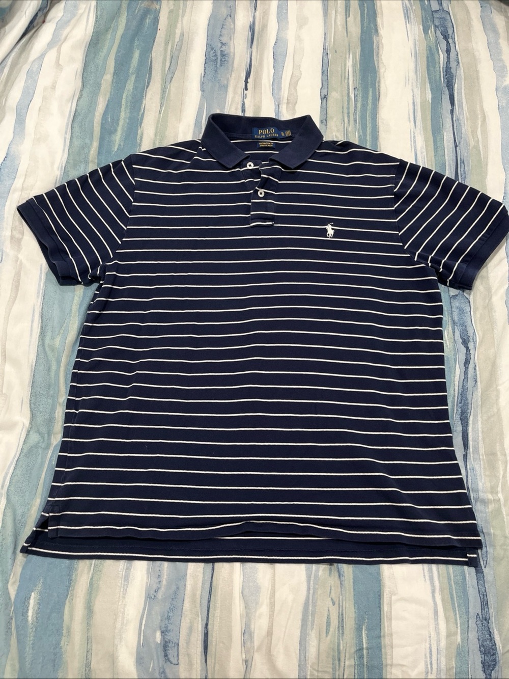 Polo Ralph Lauren Slim Fit Navy and White Striped Polo
